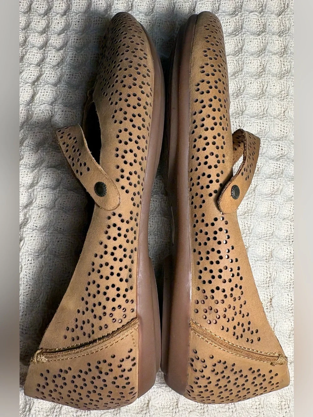 OluKai Nene Perf Mary Jane Flats Brown Perforated Leather w Asymmetrical Strap 8